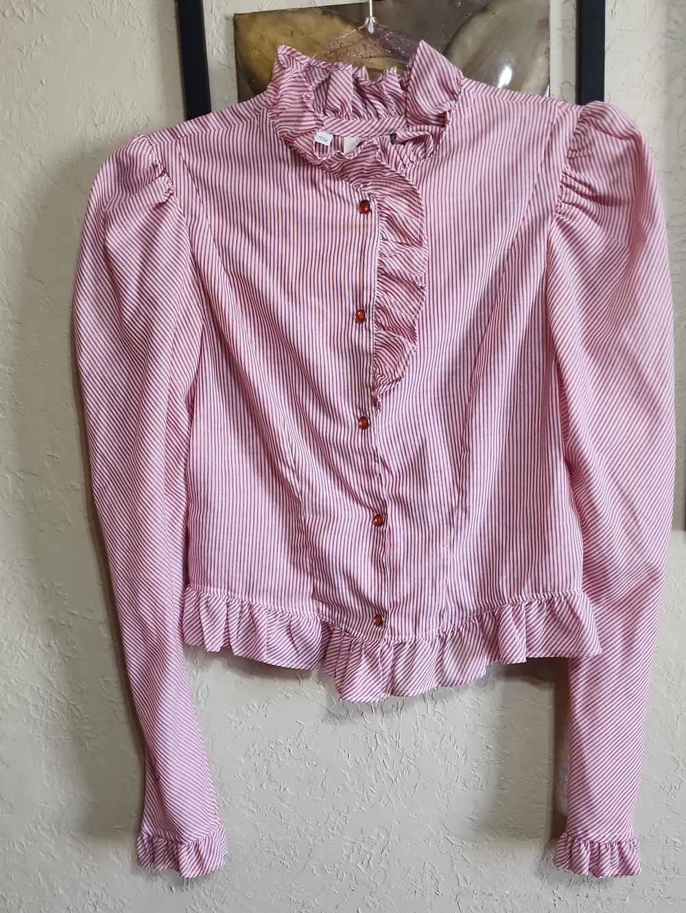Circle T Pink & White Striped Ruffle Button-Front Blouse